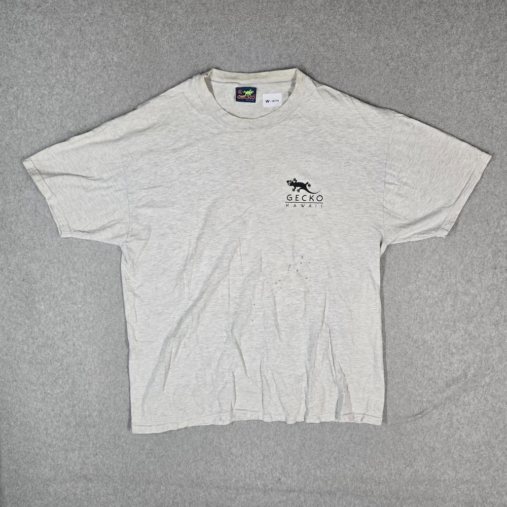 VINTAGE Gecko Hawaii Men Shirt M Gray 90s USA Lizard Logo Short Sleeve READ